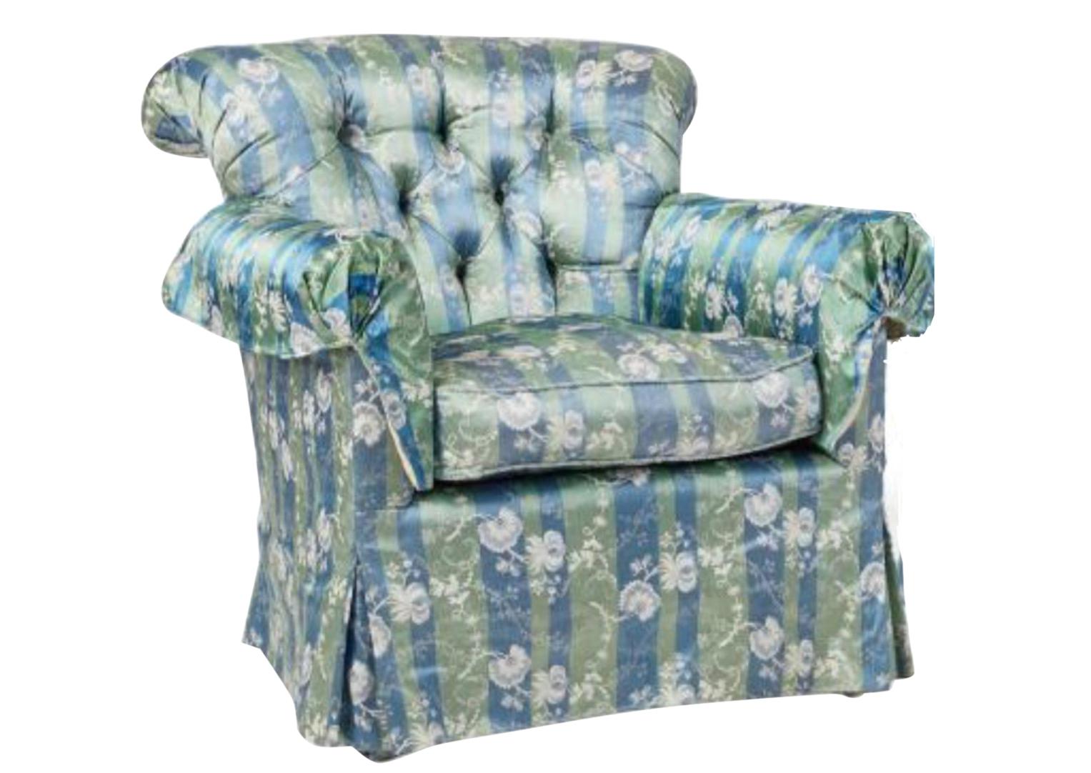 Hollywood Regency Vintage Scalamandre Fully Upholstered Roll Arm & Back Club Armchair For Sale