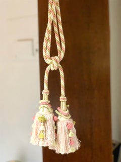 Vintage Scalamandre Pink:: Cream:: Green Tassel Tie-Backs:: Home Accessory:: Curtain