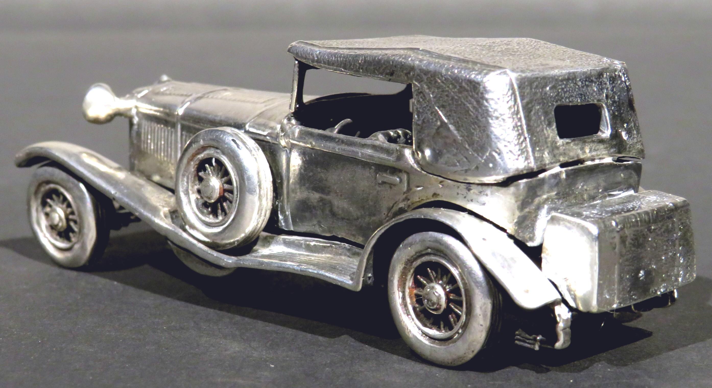 Modern Vintage Scale Model of The 1928 Mercedes Benz SS in German Silver, Circa 1950 For Sale