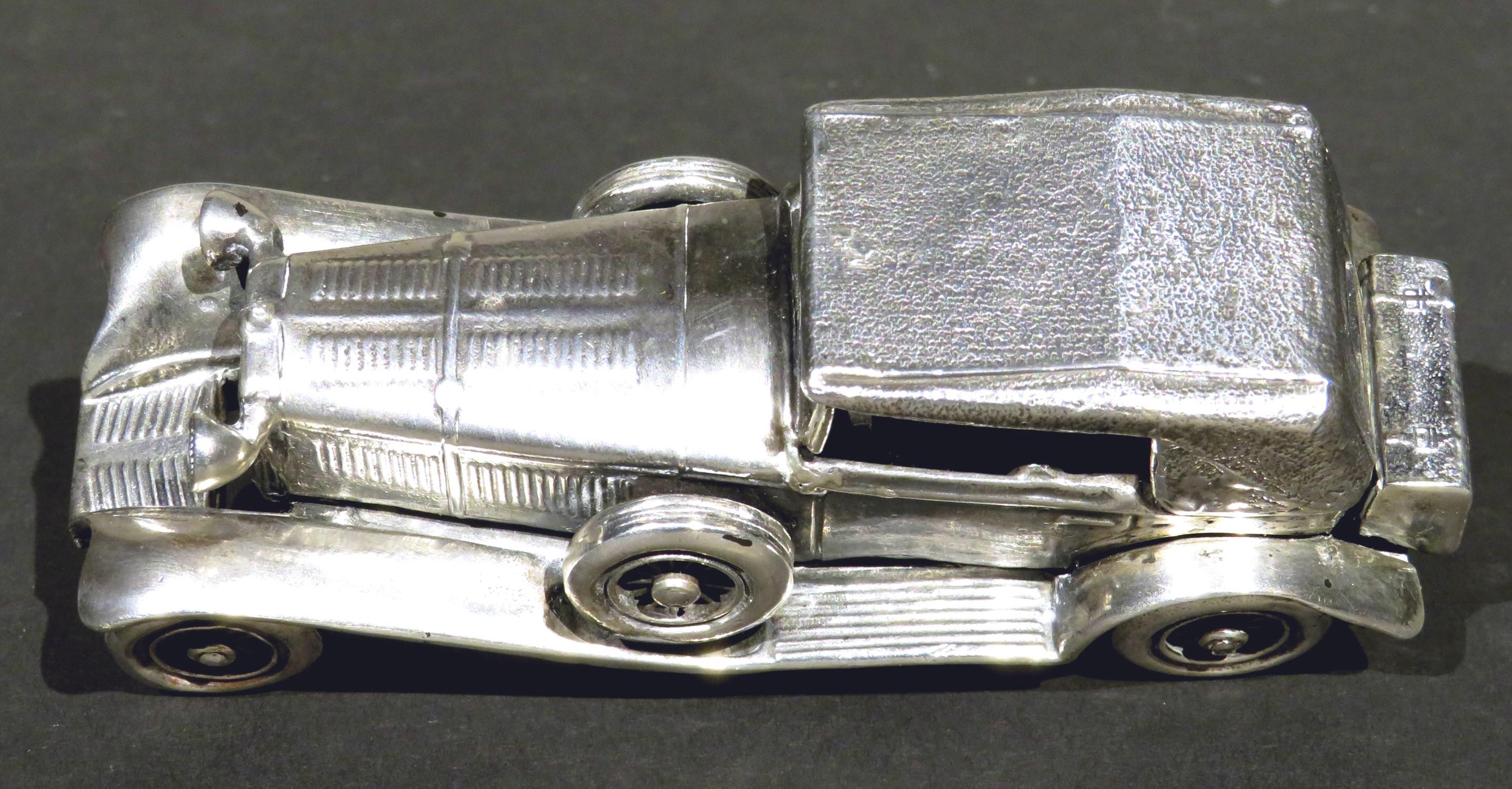 Cast Vintage Scale Model of The 1928 Mercedes Benz SS in German Silver, Circa 1950 For Sale