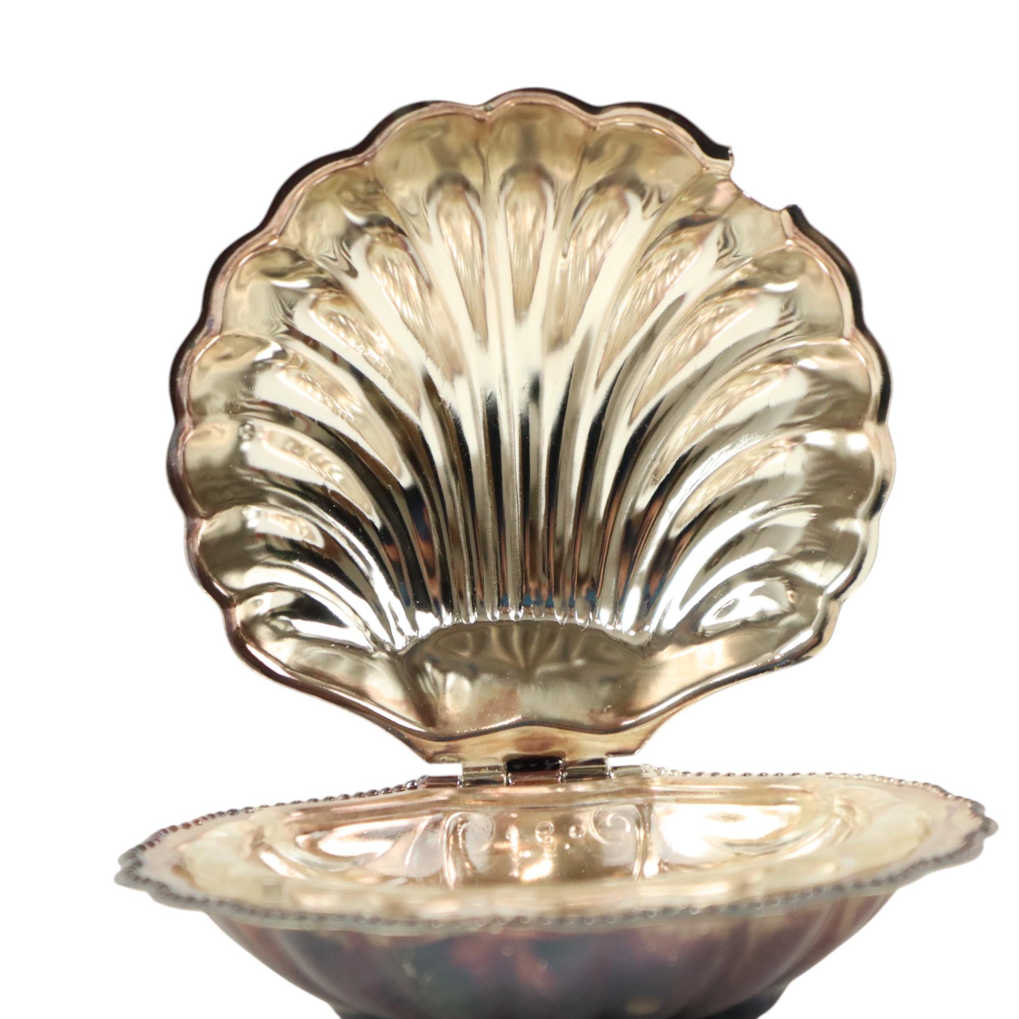 Cuchillo Vintage Scallop Shell Butter Dish Metal Plateado Queen Anne en venta 4