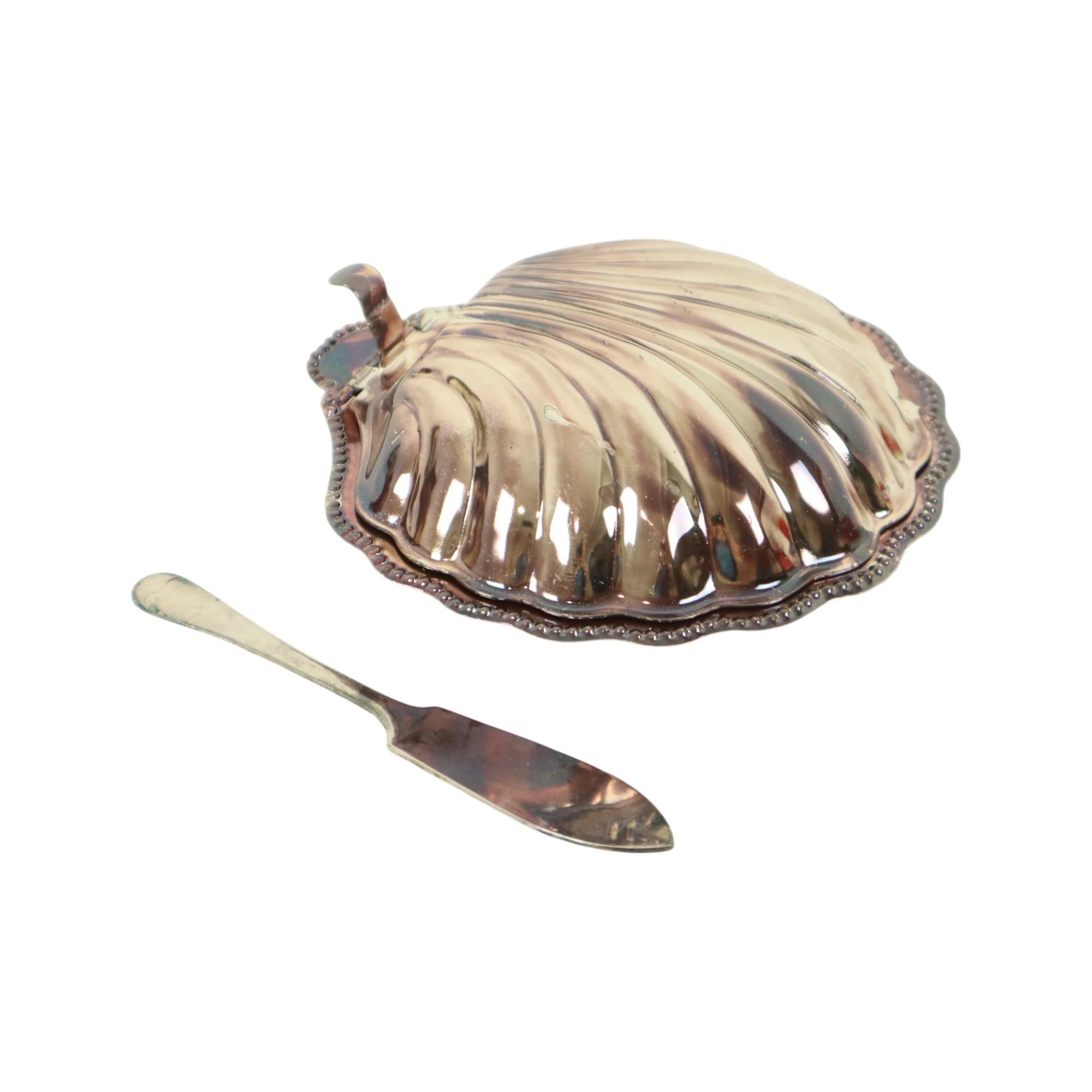 Cuchillo Vintage Scallop Shell Butter Dish Metal Plateado Queen Anne en venta 5