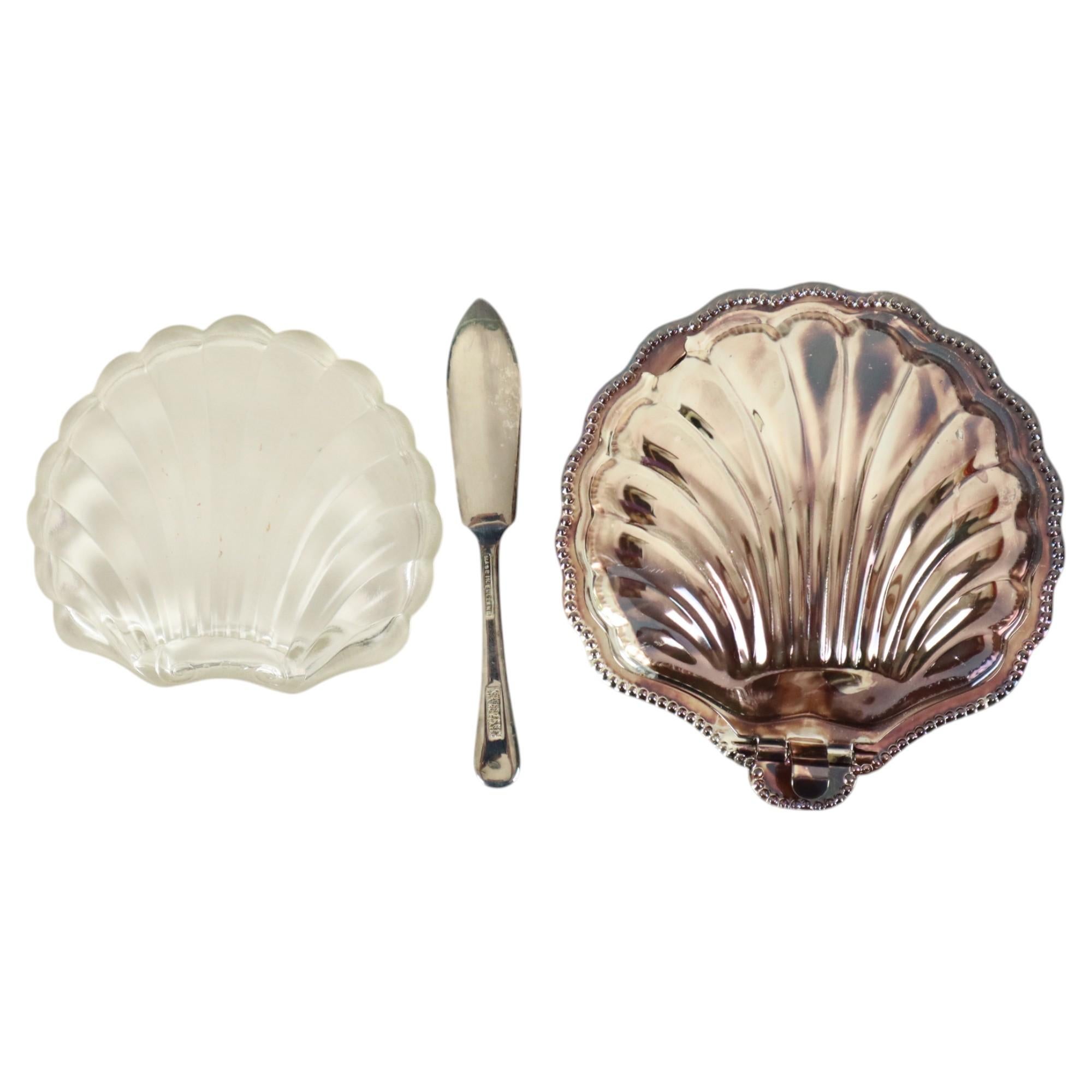Cuchillo Vintage Scallop Shell Butter Dish Metal Plateado Queen Anne en venta 1