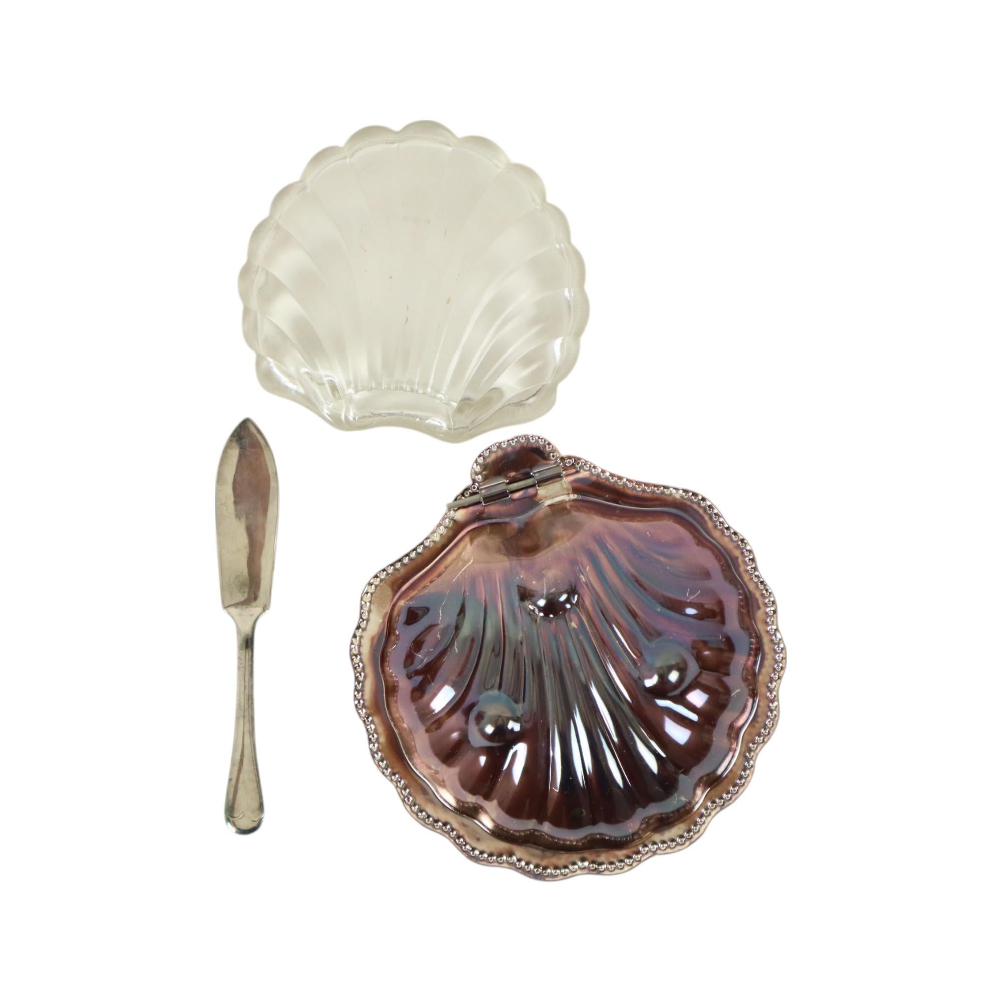 Cuchillo Vintage Scallop Shell Butter Dish Metal Plateado Queen Anne en venta 2