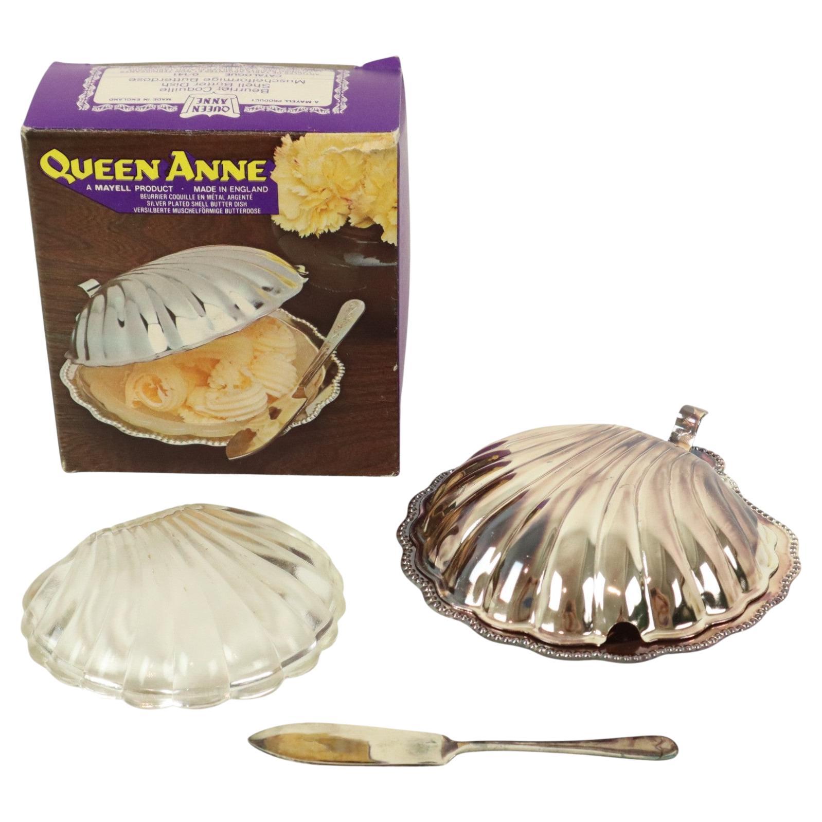 Cuchillo Vintage Scallop Shell Butter Dish Metal Plateado Queen Anne