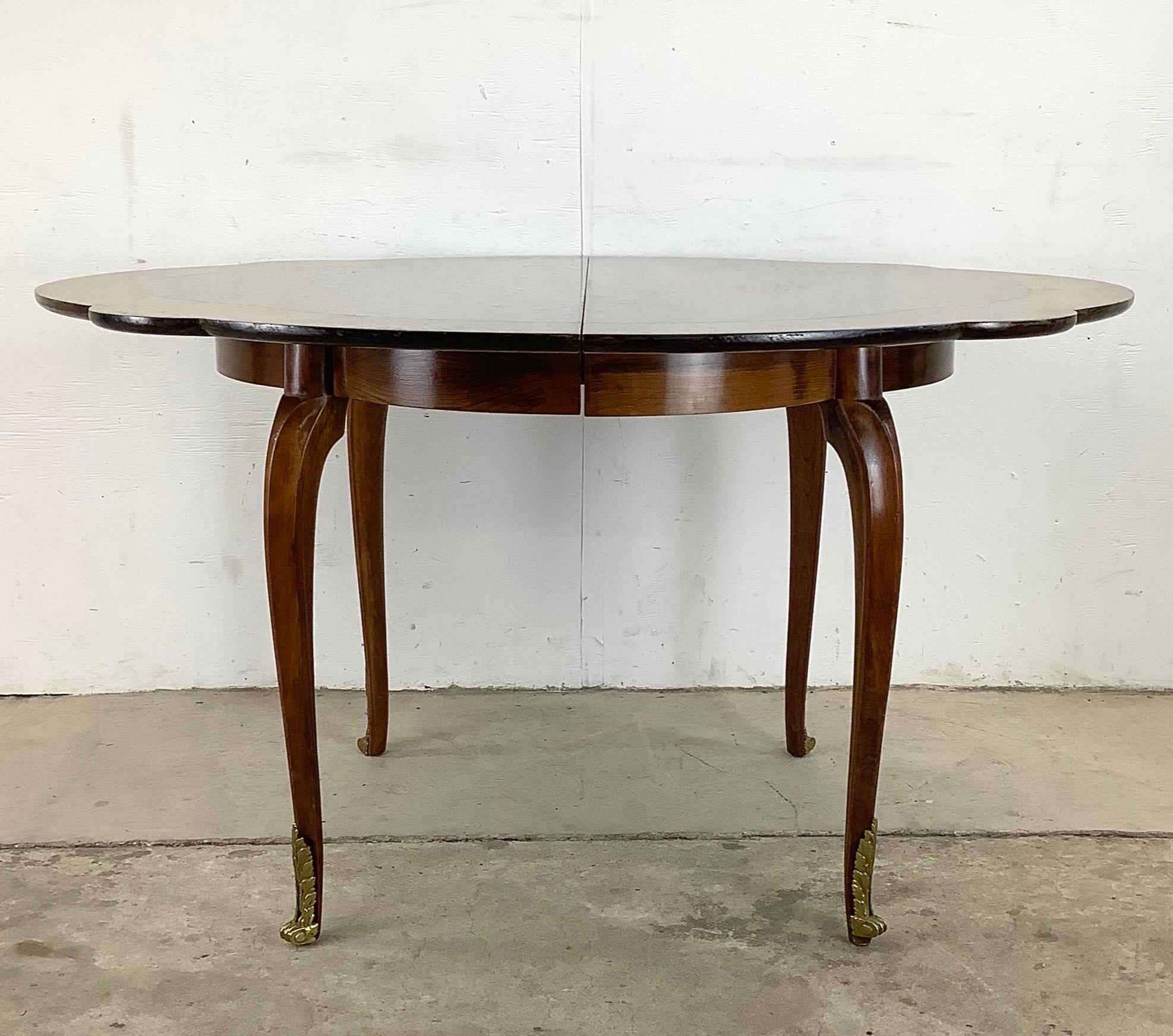 Mid-Century Modern Vintage Scalloped Edge Dining Table with Two Leaves