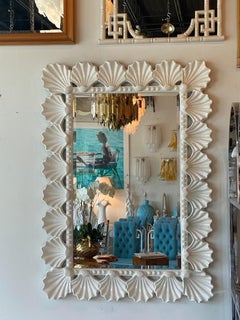 Vintage Scalloped Seashell Shell Palm Beach Soft White Lacquered Wall Mirror