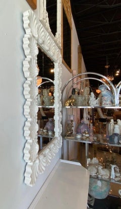 Vintage Scalloped Seashell Shell Palm Beach Soft White Lacquered Wall Mirror