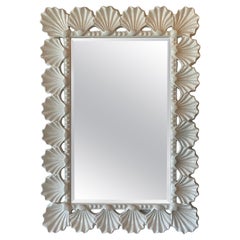 Vintage Scalloped Seashell Shell Palm Beach Soft White Lacquered Wall Mirror