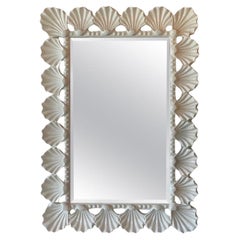 Vintage Scalloped Seashell Shell Palm Beach Soft White Lacquered Wall Mirror