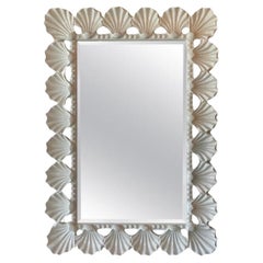 Vintage Scalloped Seashell Shell Palm Beach Soft White Lacquered Wall Mirror