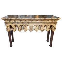 Vintage Scalloped Wood and Tassel Chinoiserie Console Sofa Table