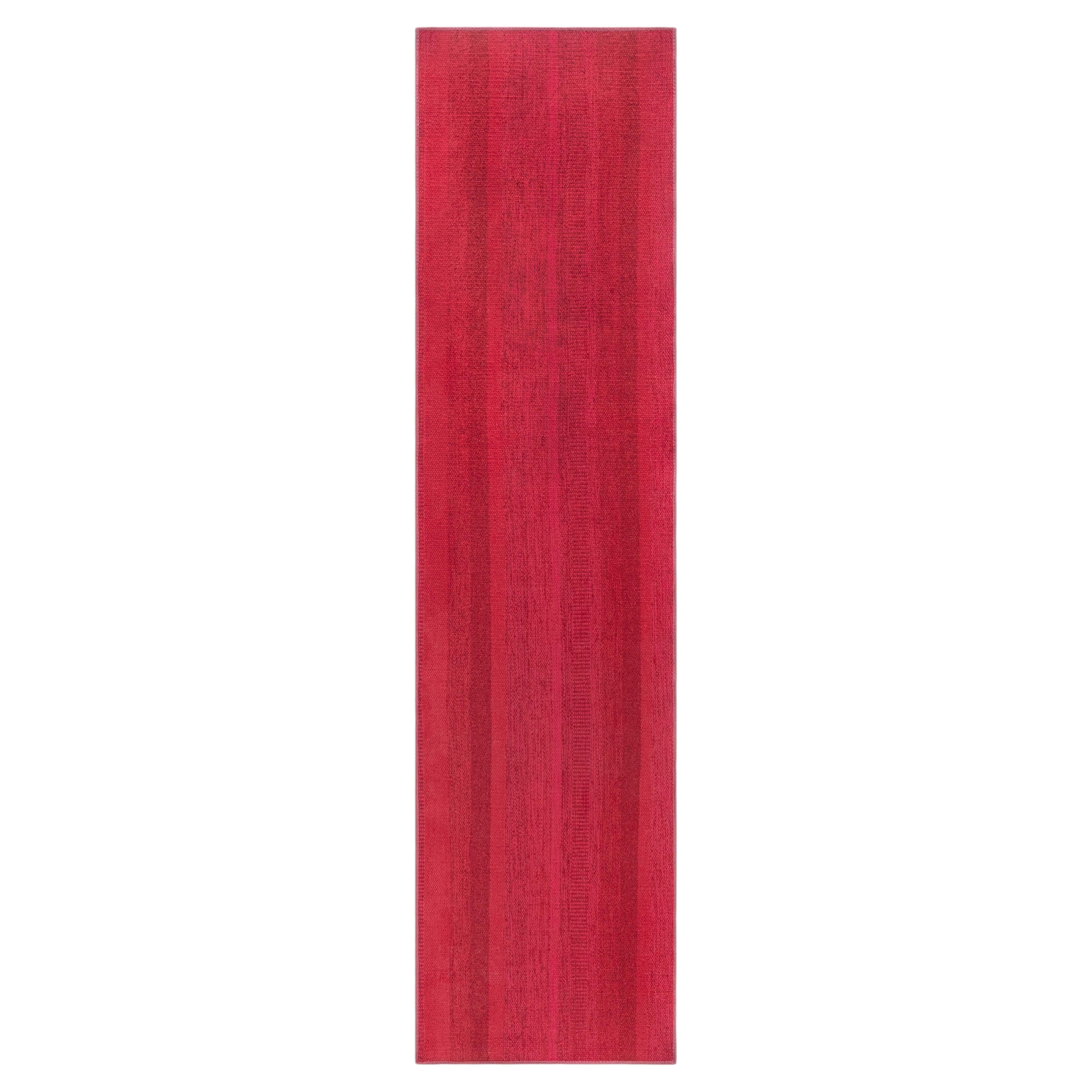 Vintage Scandinavian Abstract Crimson Flatweave Runner (Fragment)