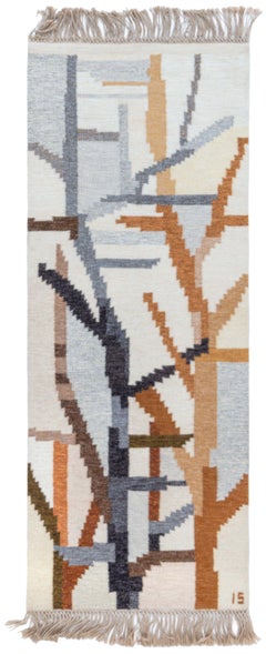 Vintage Scandinavian Abstract Gray Flatweave Runner By Ingegerd Silow