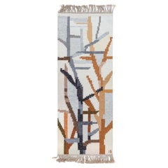Vintage Scandinavian Abstract Gray Flatweave Runner By Ingegerd Silow