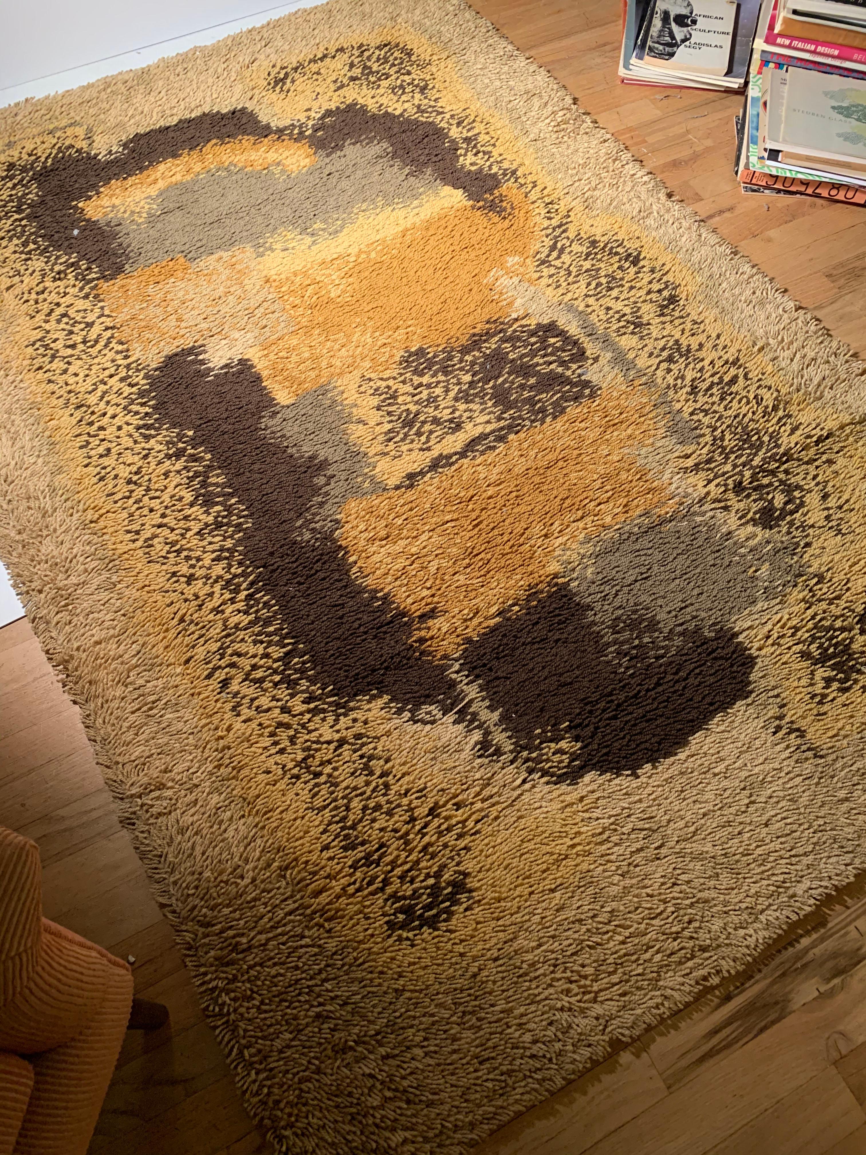 Mid-Century Modern Vintage Scandinavian Abstract Rya Rug For Sale