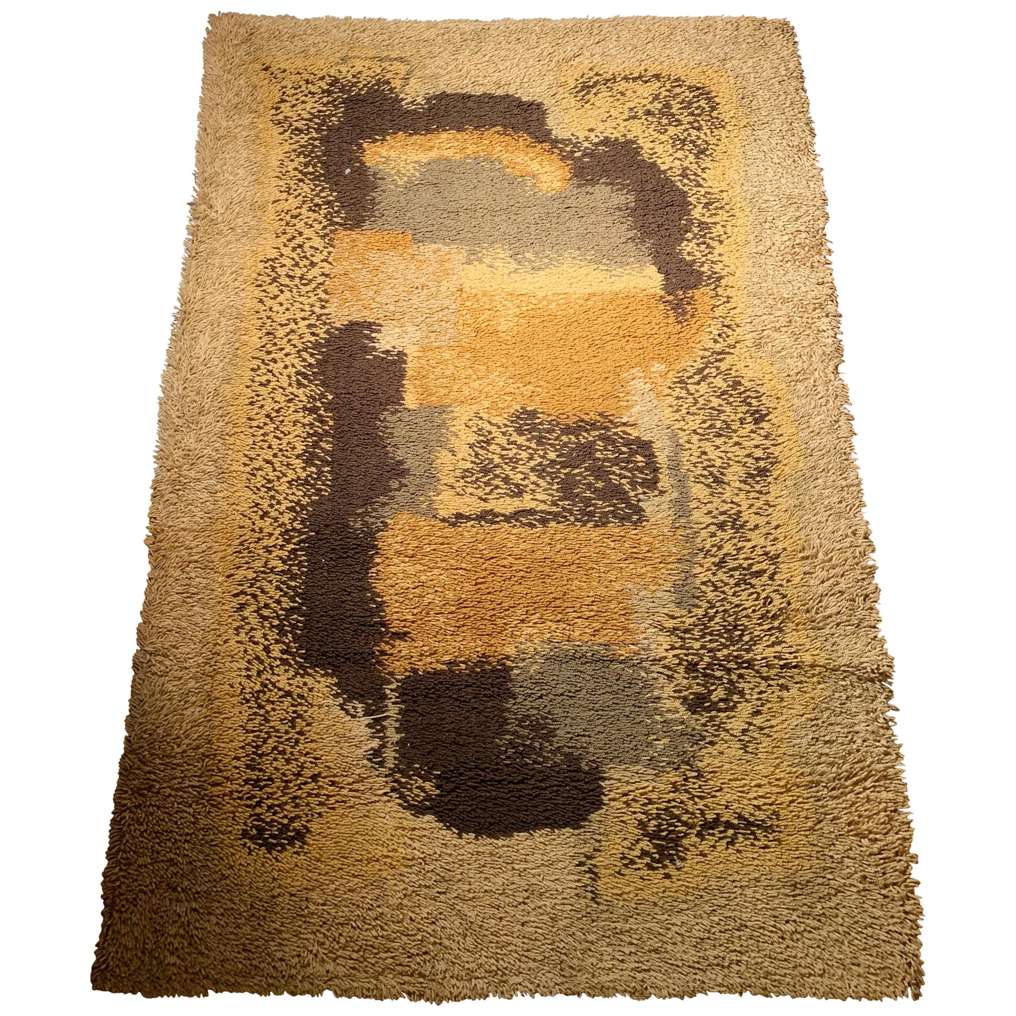 Vintage Scandinavian Abstract Rya Rug For Sale