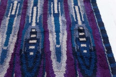 Vintage Scandinavian Abstract Slate Gray Flatweave Carpet Rya Finnish Carpet