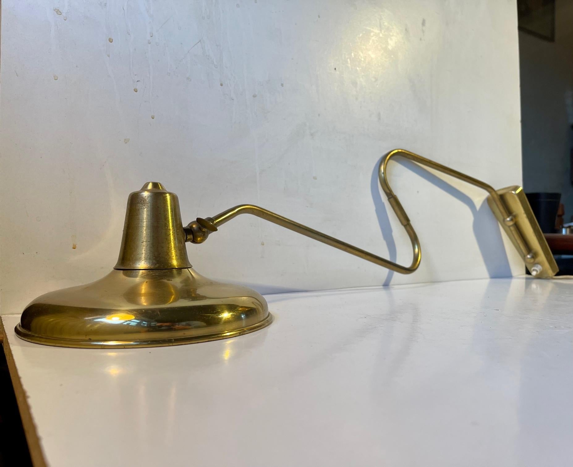 Mid-20th Century Vintage Scandinavian Adjustable Swing Arm Wall Light in Brass, 1960s