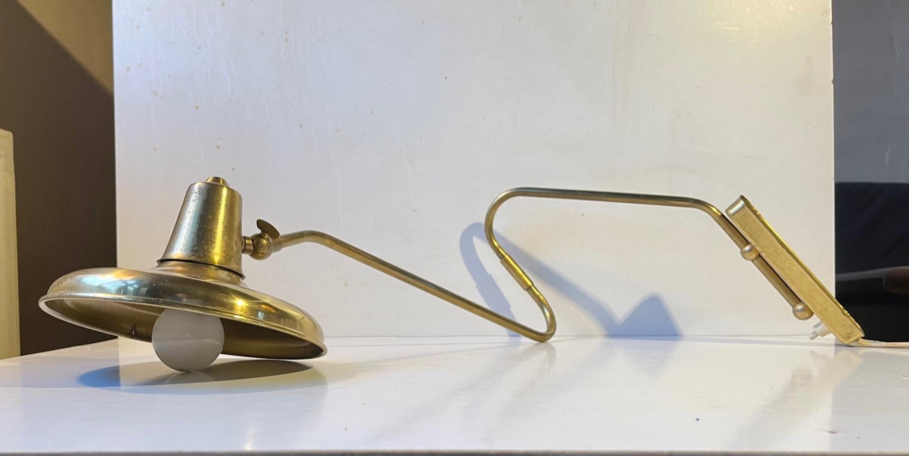Vintage Scandinavian Adjustable Swing Arm Wall Light in Brass, 1960s 1