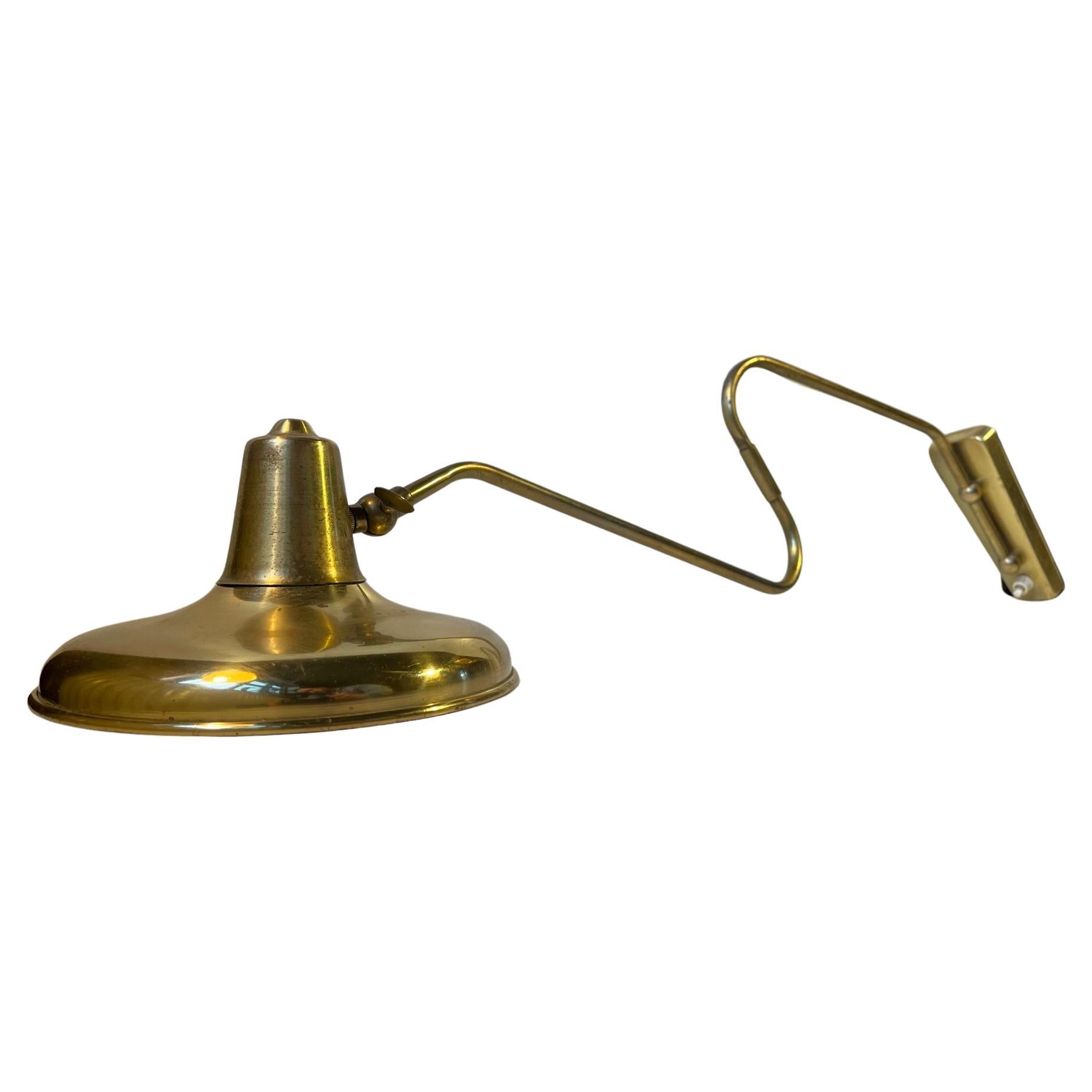 Vintage Scandinavian Adjustable Swing Arm Wall Light in Brass, 1960s