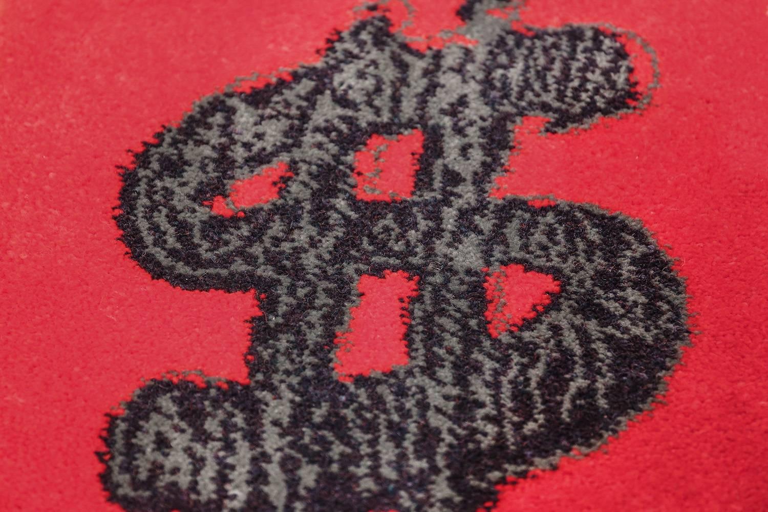 Hand-Woven Vintage Scandinavian (after) Andy Warhol Dollar Sign Pop Art Rug