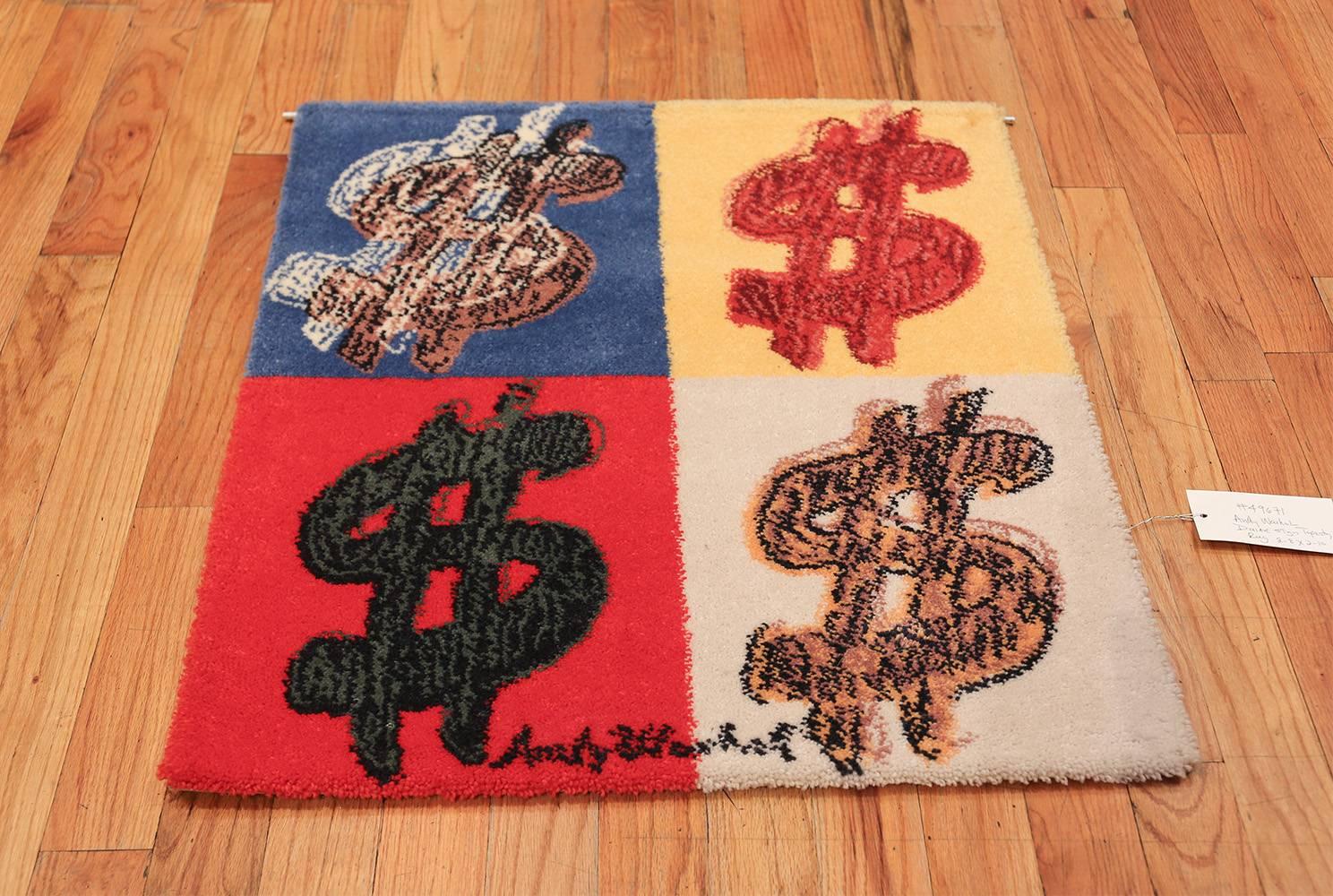 Wool Vintage Scandinavian (after) Andy Warhol Dollar Sign Pop Art Rug