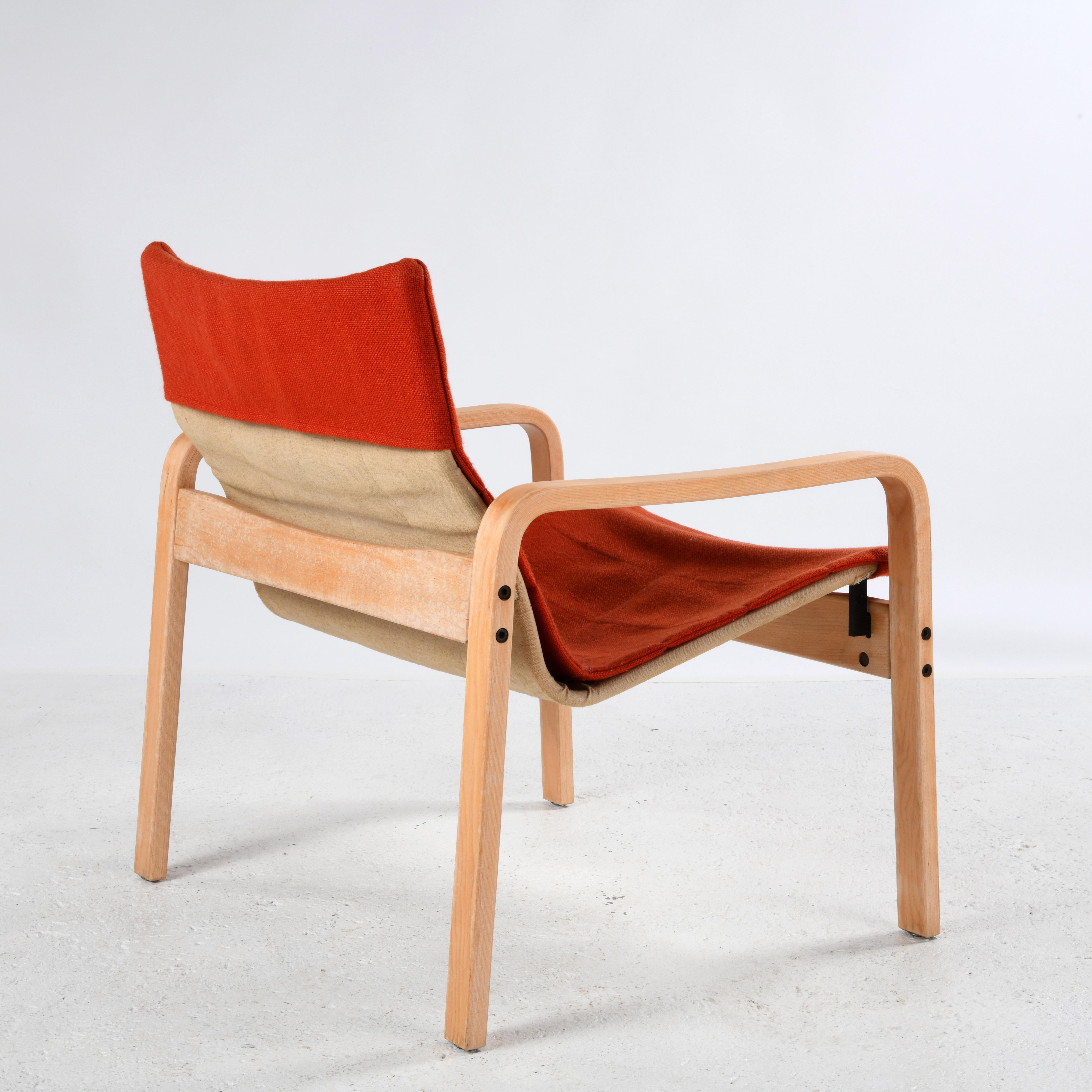 Belgian vintage scandinavian armchair from the 70s with red wool from Belgium university For Sale