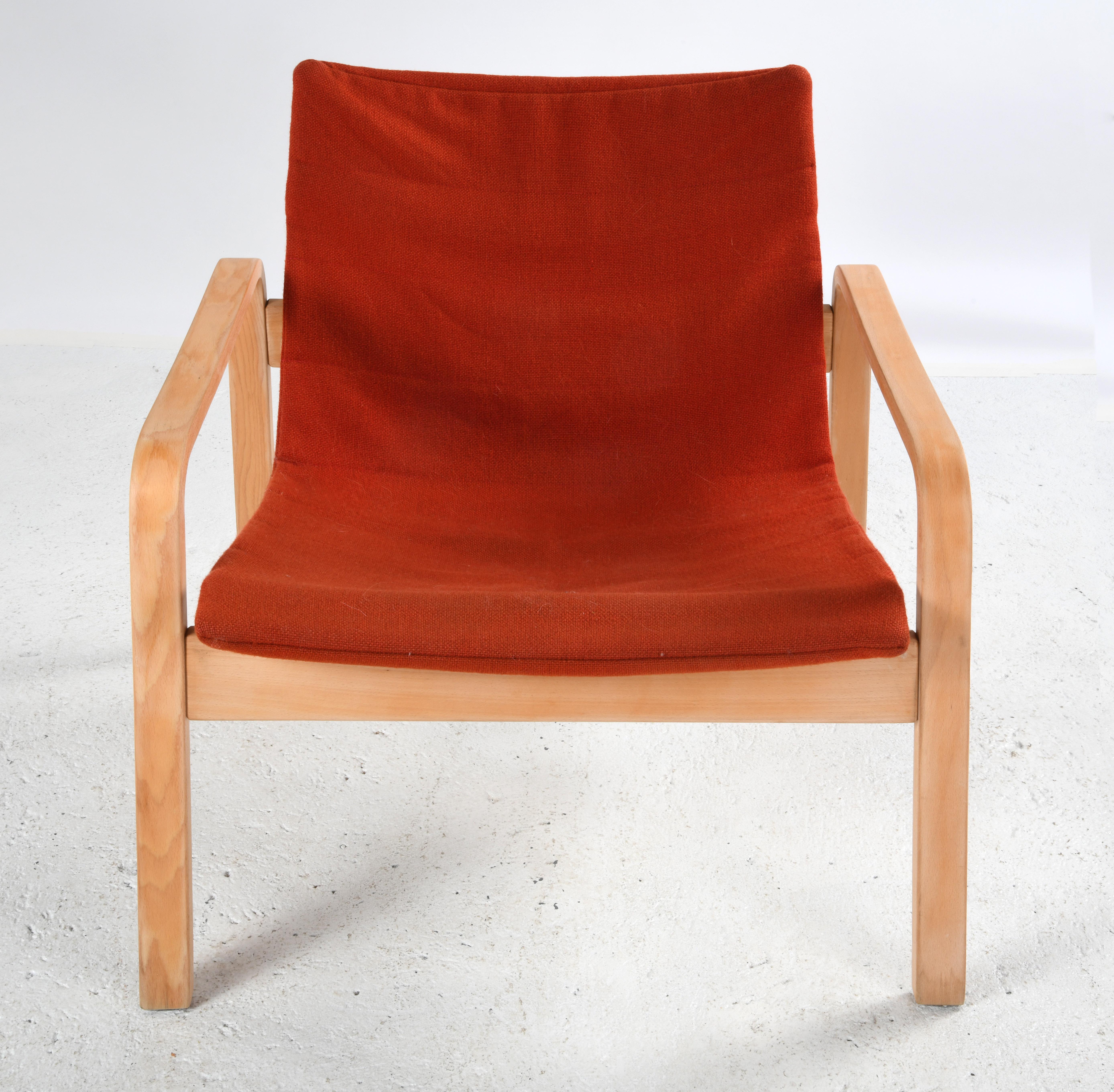 Late 20th Century vintage scandinavian armchair from the 70s with red wool from Belgium university For Sale