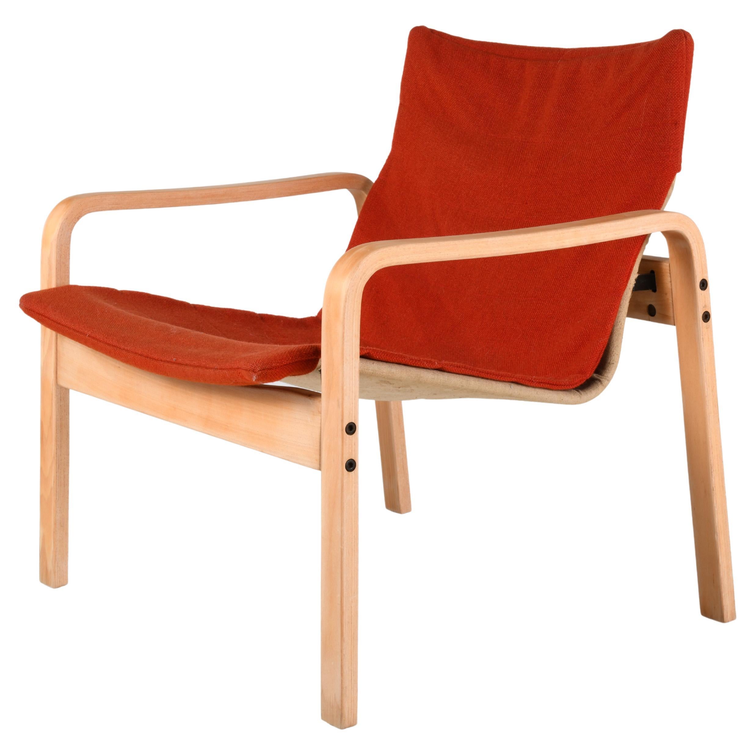 vintage scandinavian armchair from the 70s with red wool from Belgium university For Sale