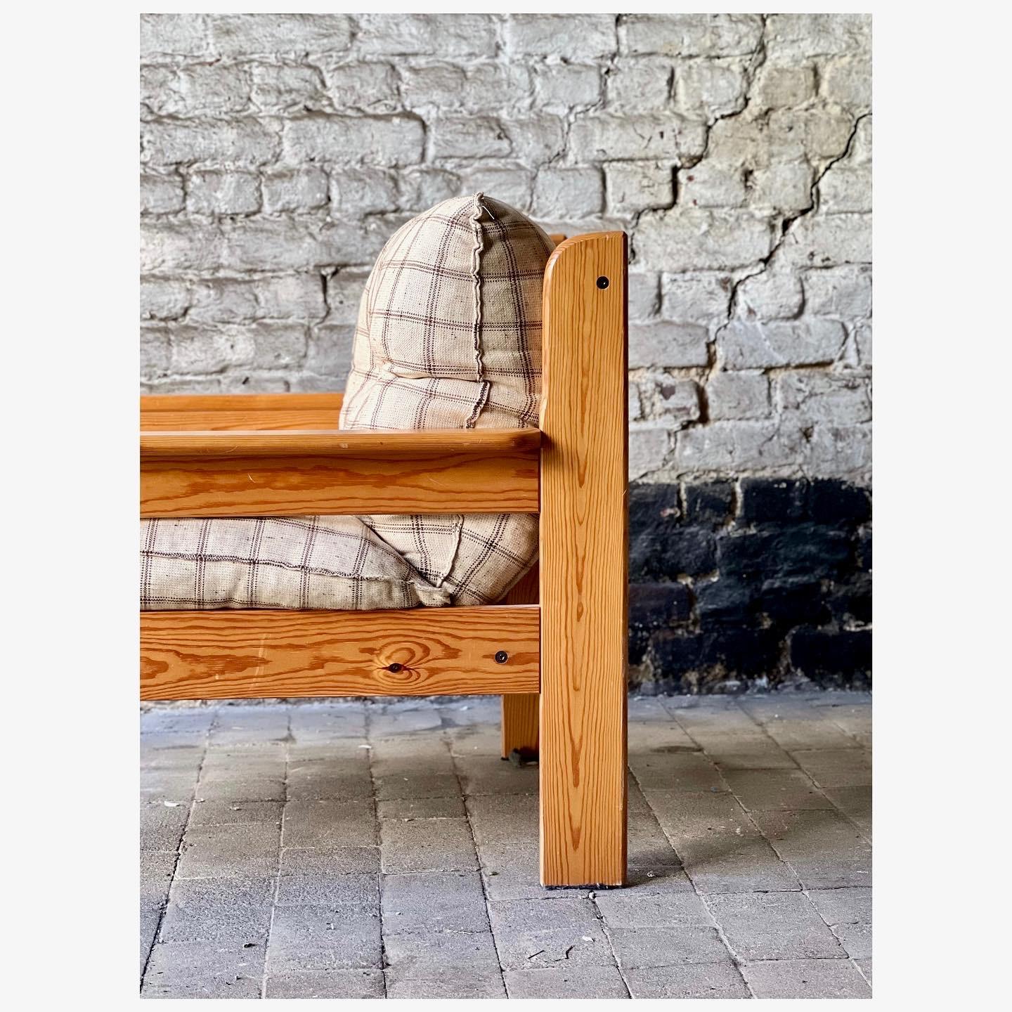 Scandinavian Modern Vintage Scandinavian Armchair in Pine and Fabric  1970s For Sale