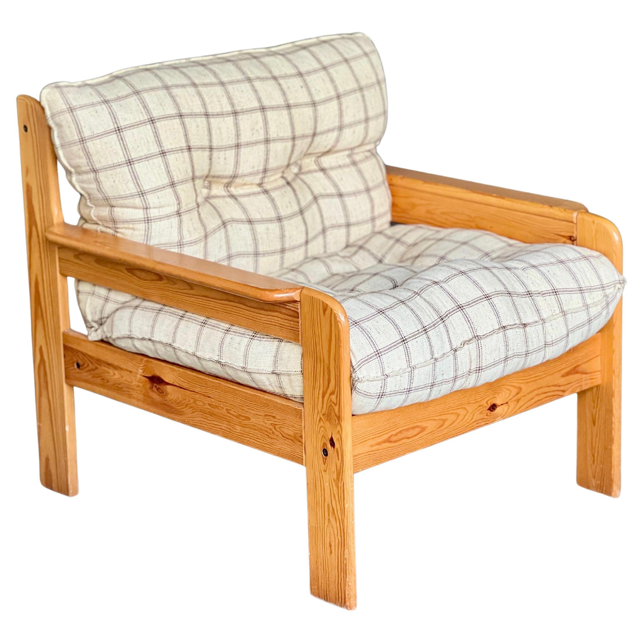 Vintage Scandinavian Armchair in Pine and Fabric  1970s