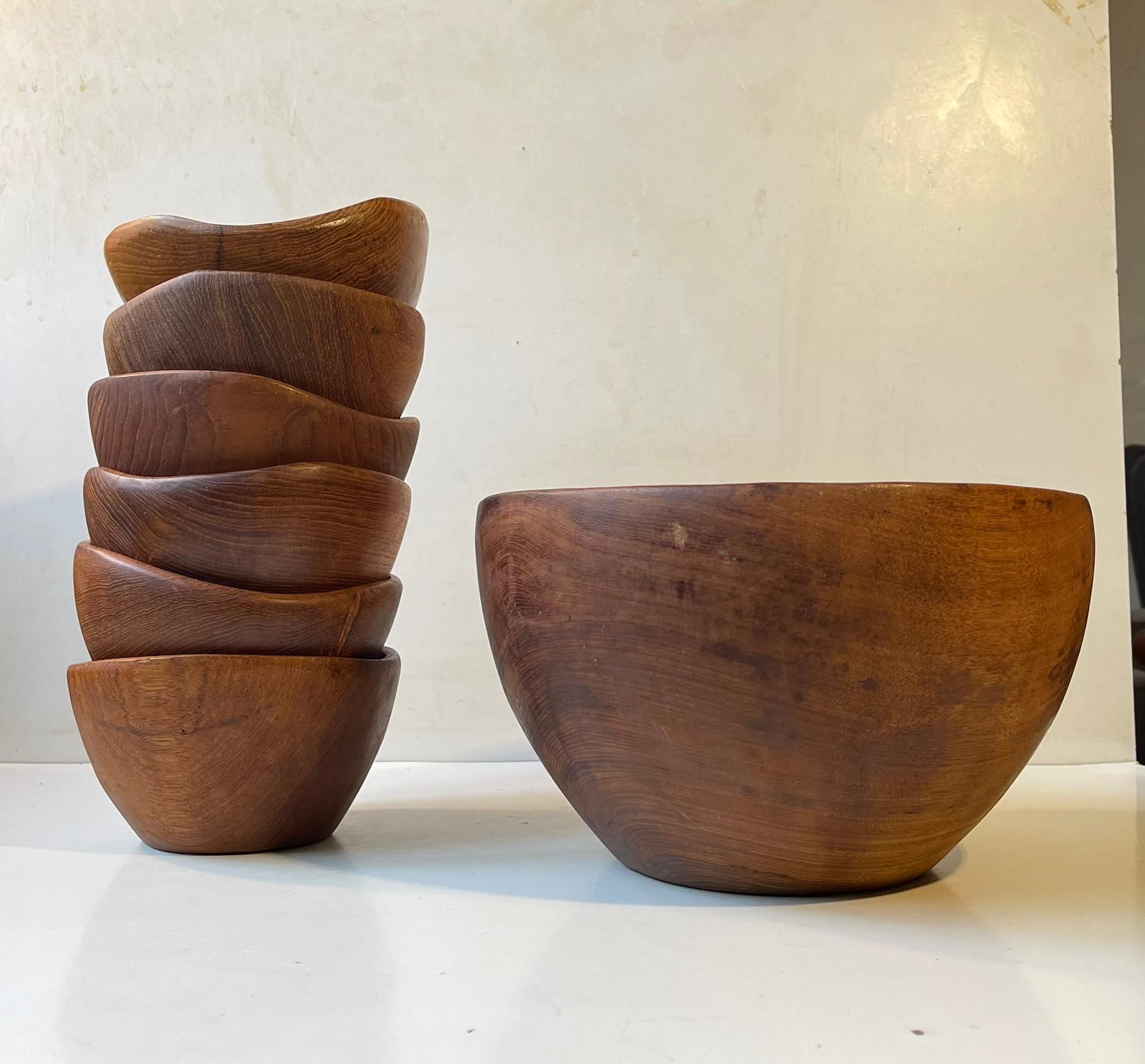 Scandinavian Modern Vintage Scandinavian Asymmetrical Salad Bowls in Teak, 1960s For Sale