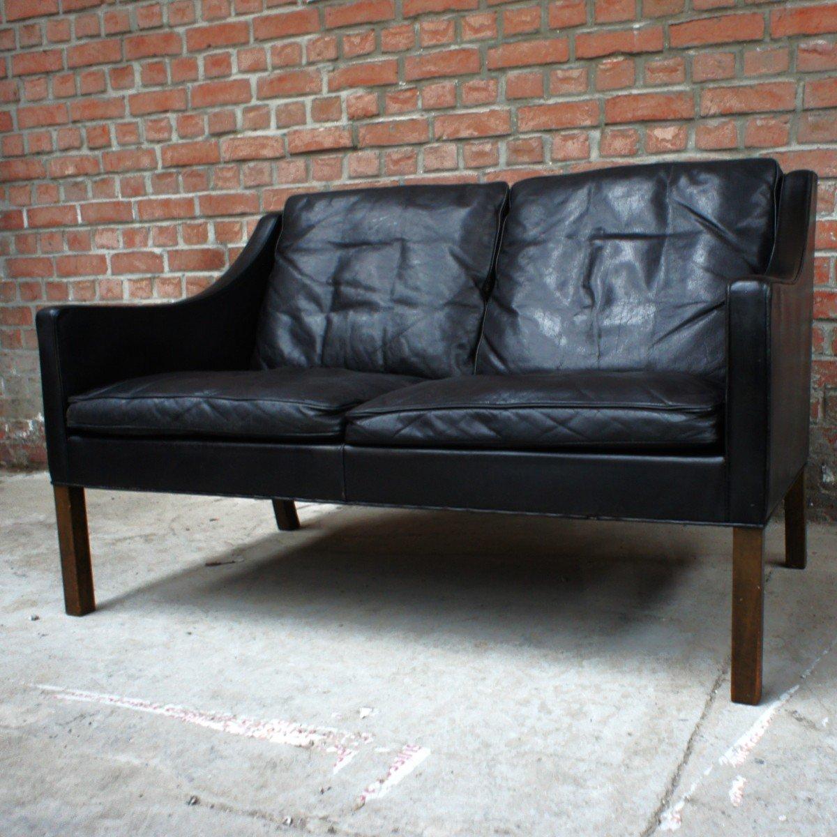 Canapé scandinave vintage en cuir noir, Borg.