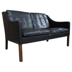 Vintage Scandinavian Black Leather Sofa, Borge Mogensen