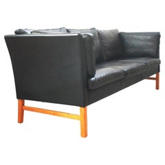 Vintage Scandinavian Black Leather Sofa, Skipper Design