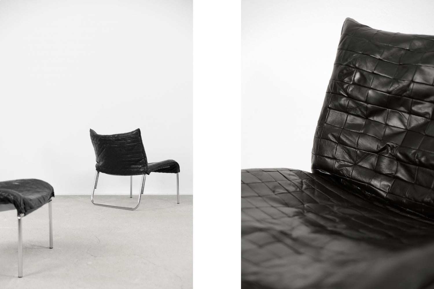 Paire de fauteuils de salon scandinaves modernes en cuir patchwork vintage de IKEA en vente 1