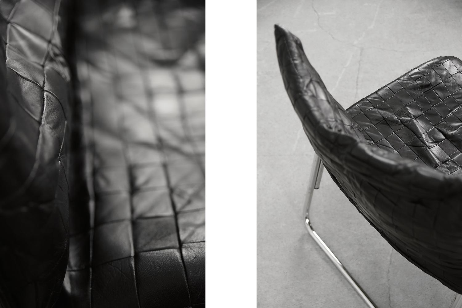 Paire de fauteuils de salon scandinaves modernes en cuir patchwork vintage de IKEA en vente 4