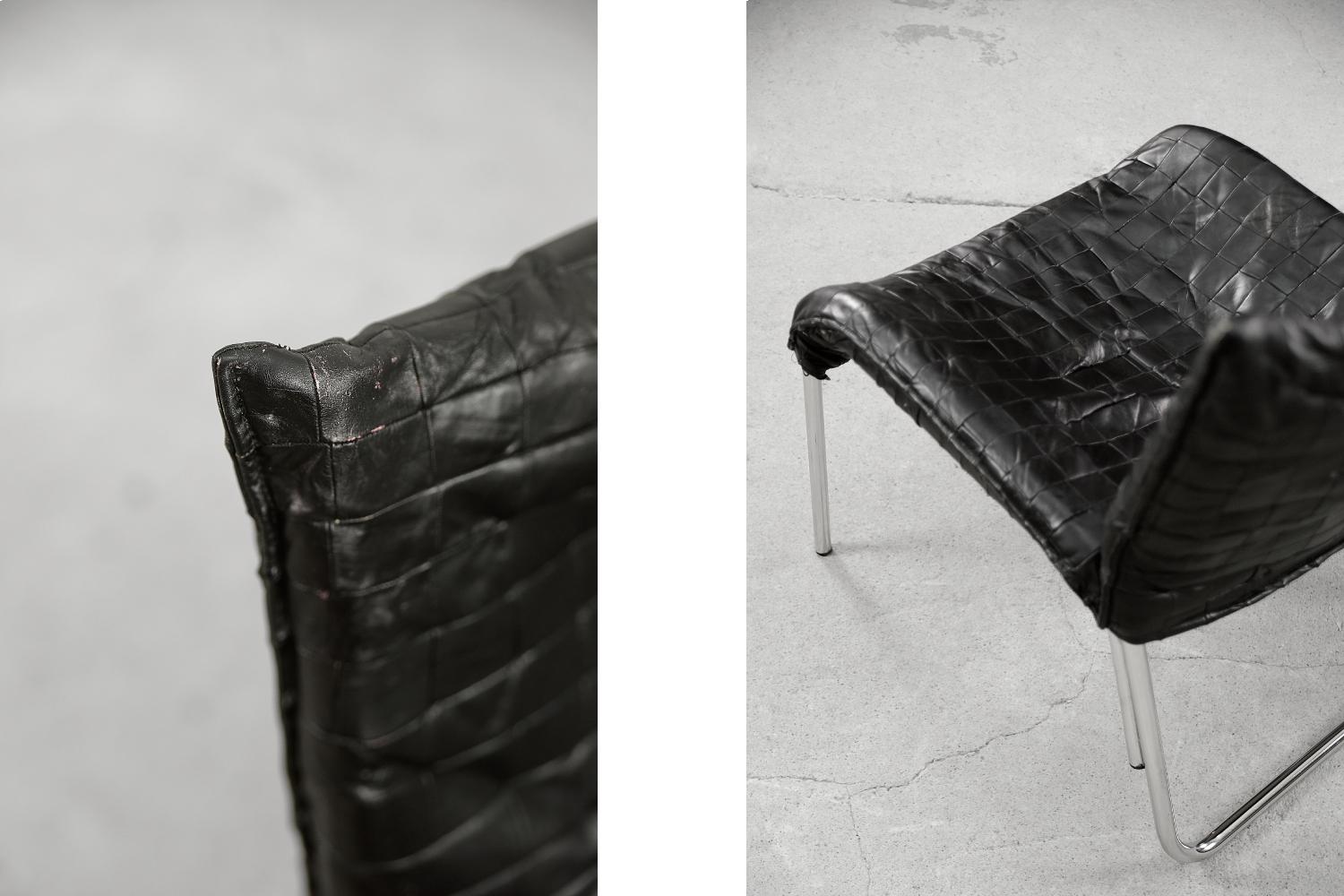 Paire de fauteuils de salon scandinaves modernes en cuir patchwork vintage de IKEA en vente 5