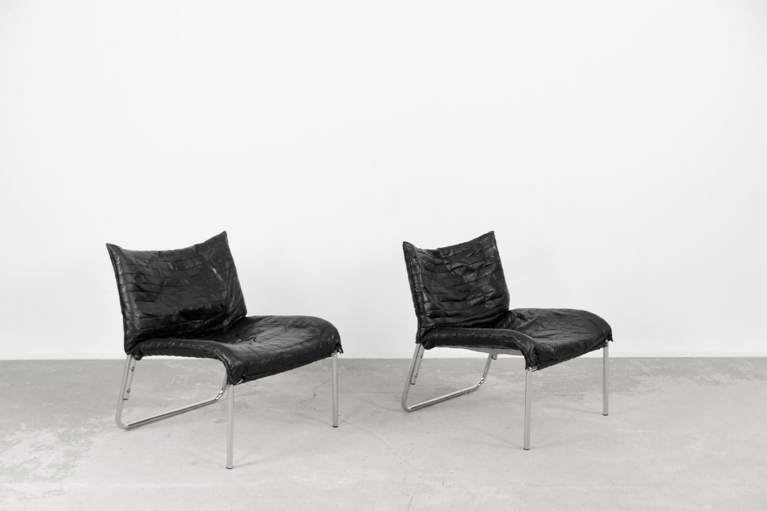 Scandinave moderne Paire de fauteuils de salon scandinaves modernes en cuir patchwork vintage de IKEA en vente
