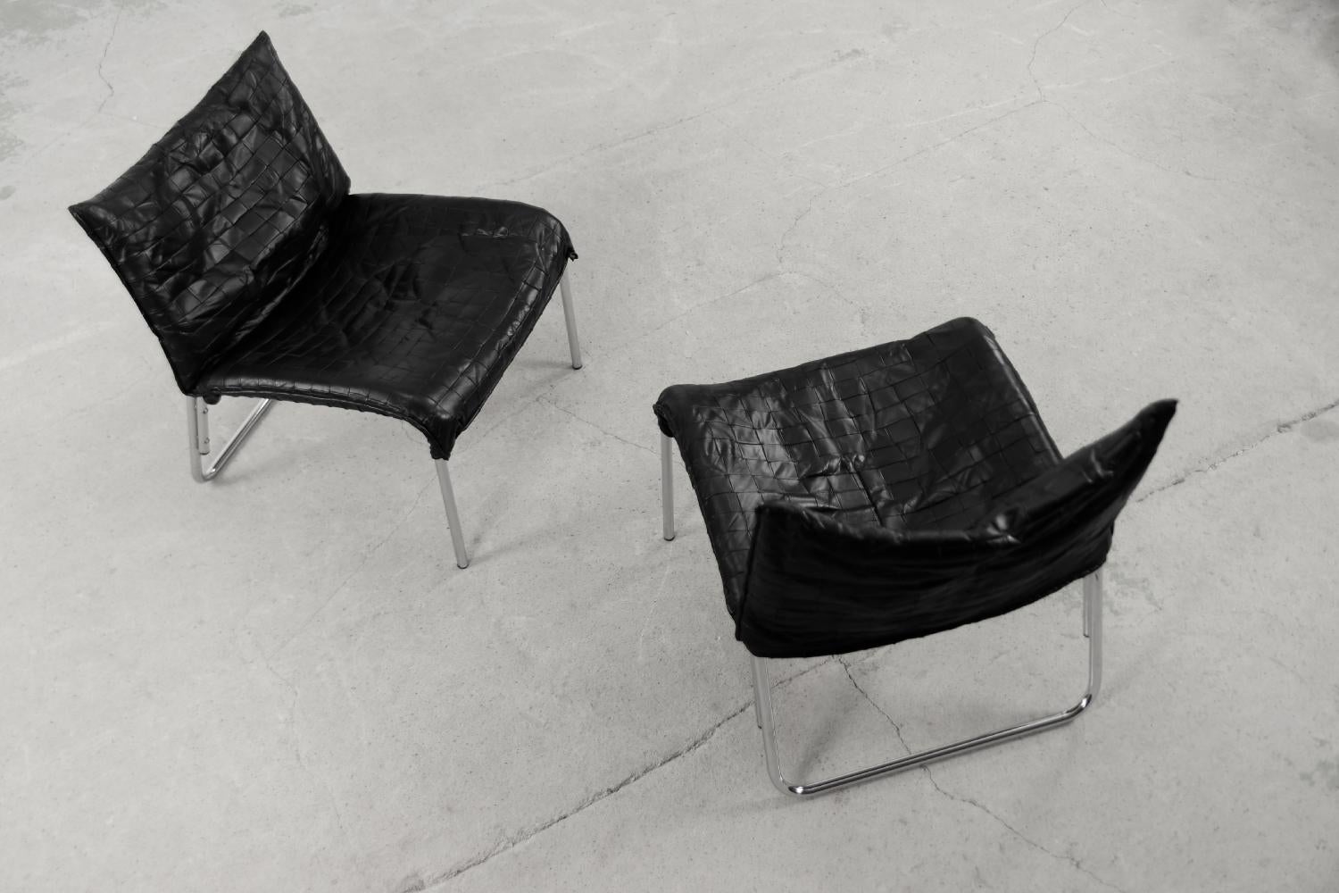 Late 20th Century Pair of Vintage Scandinavian Modern Patchwork Leather Lounge Chair SET from IKEA For Sale