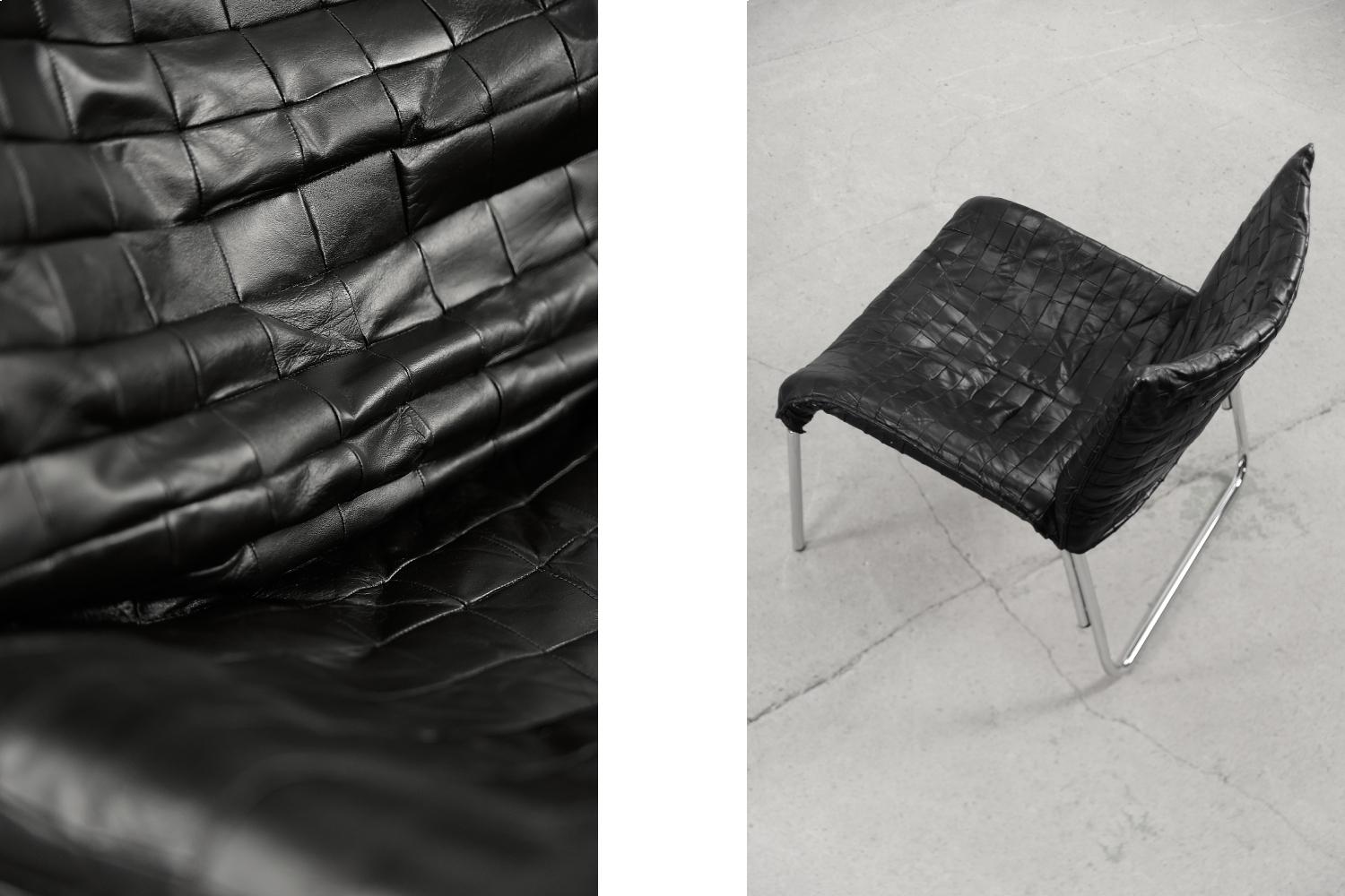 Fin du 20e siècle Paire de fauteuils de salon scandinaves modernes en cuir patchwork vintage de IKEA en vente