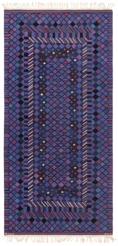 Vintage Scandinavian Blue Flatweave Rug by Märta Måås-Fjetterström, AB MMF