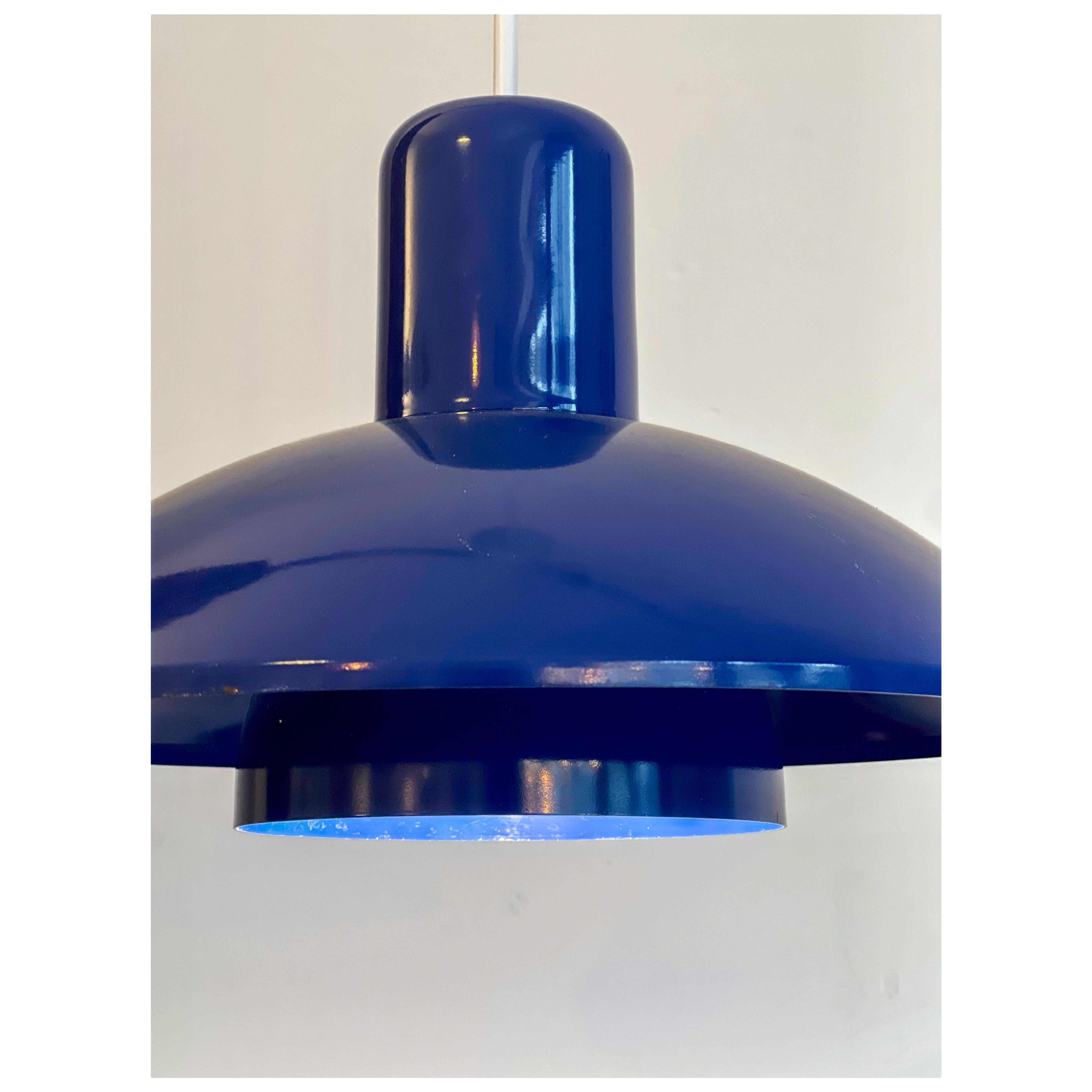 Scandinavian pendant/hanging lamp from Denmark In its original blue colour, inside and outside. original model. Very unique, small, cute, colourful