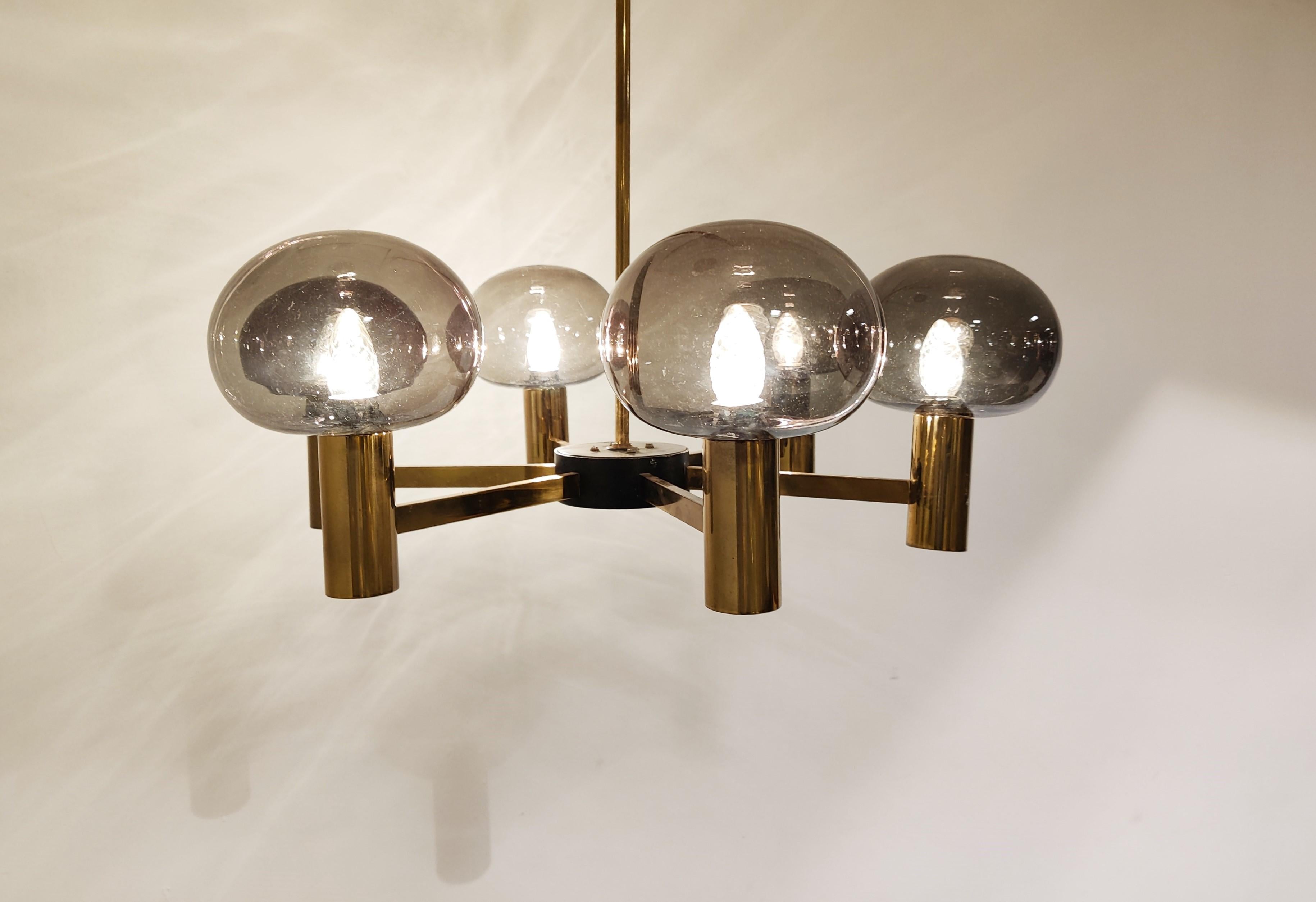 Vintage Scandinavian Brass and Glass Chandelier, 1960s  In Good Condition In HEVERLEE, BE