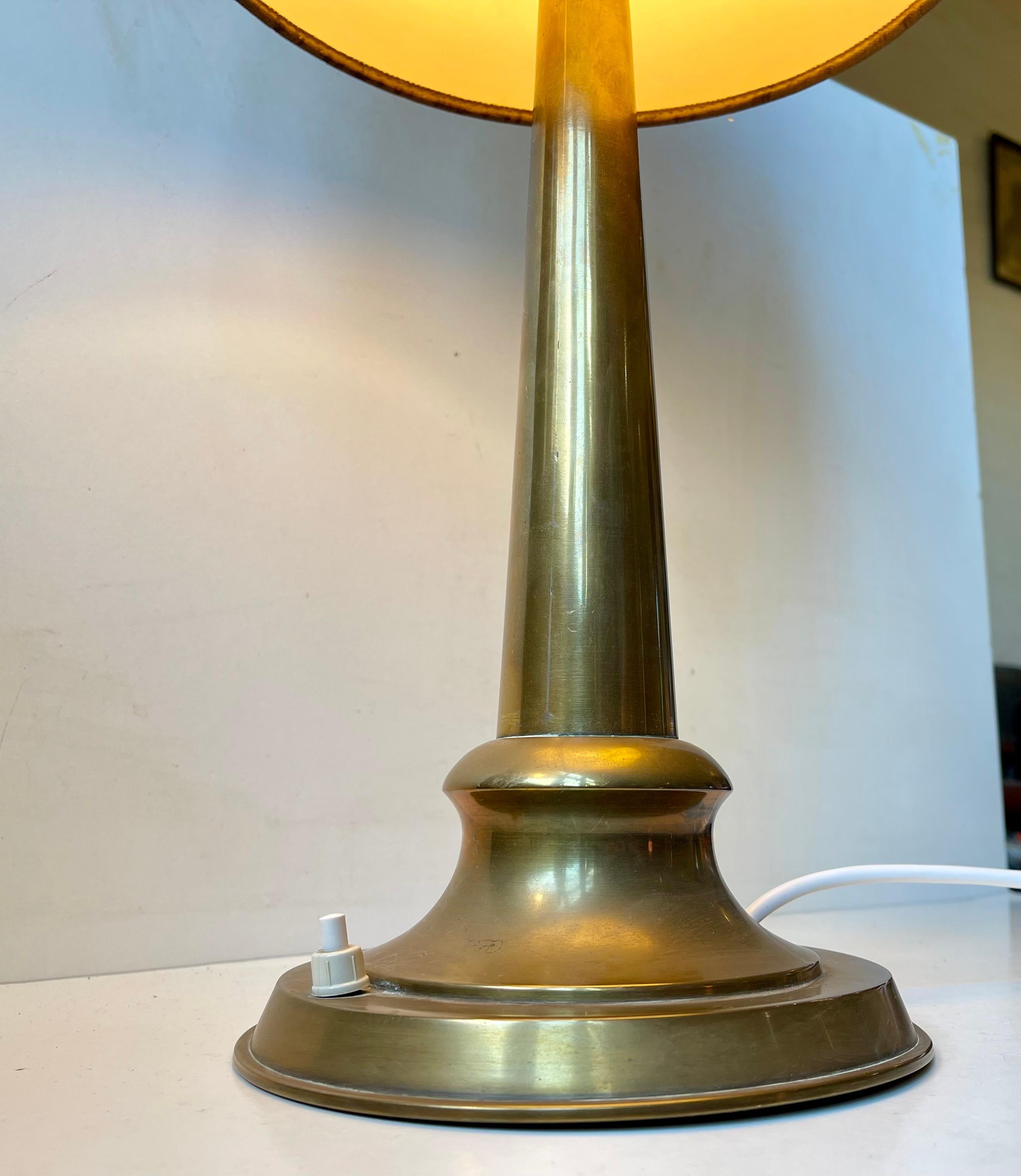 Mid-Century Modern Vintage Scandinavian Brass Column Table Lamp with Cork Shade, 1950s For Sale