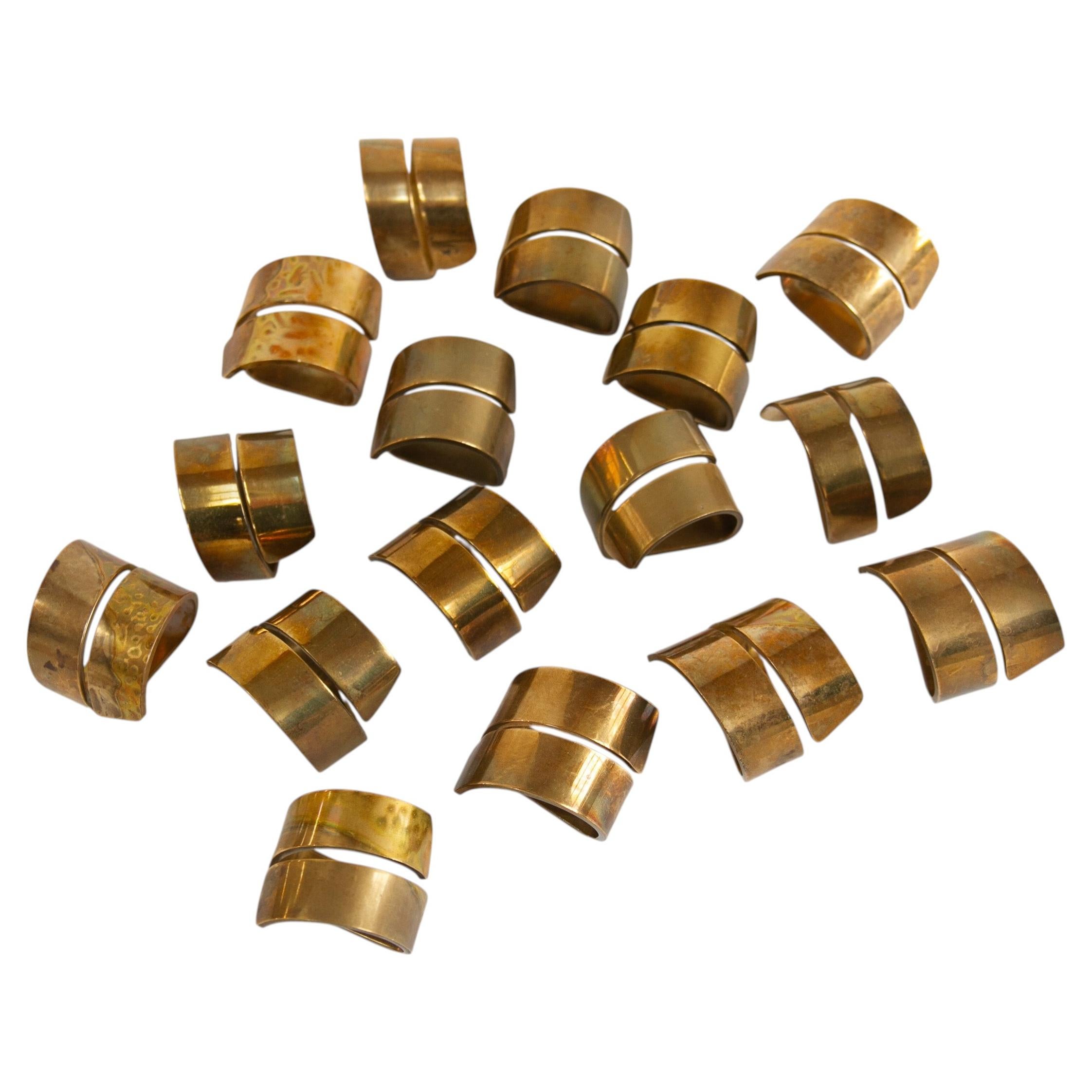 Vintage Scandinavian Brass Napkin Holders, 1970s. Set of 16. For Sale