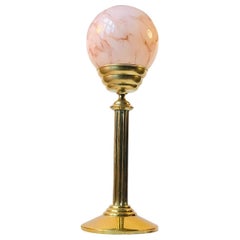 Retro Scandinavian Brass Table Lamp with Pink Marble Glass Sphere