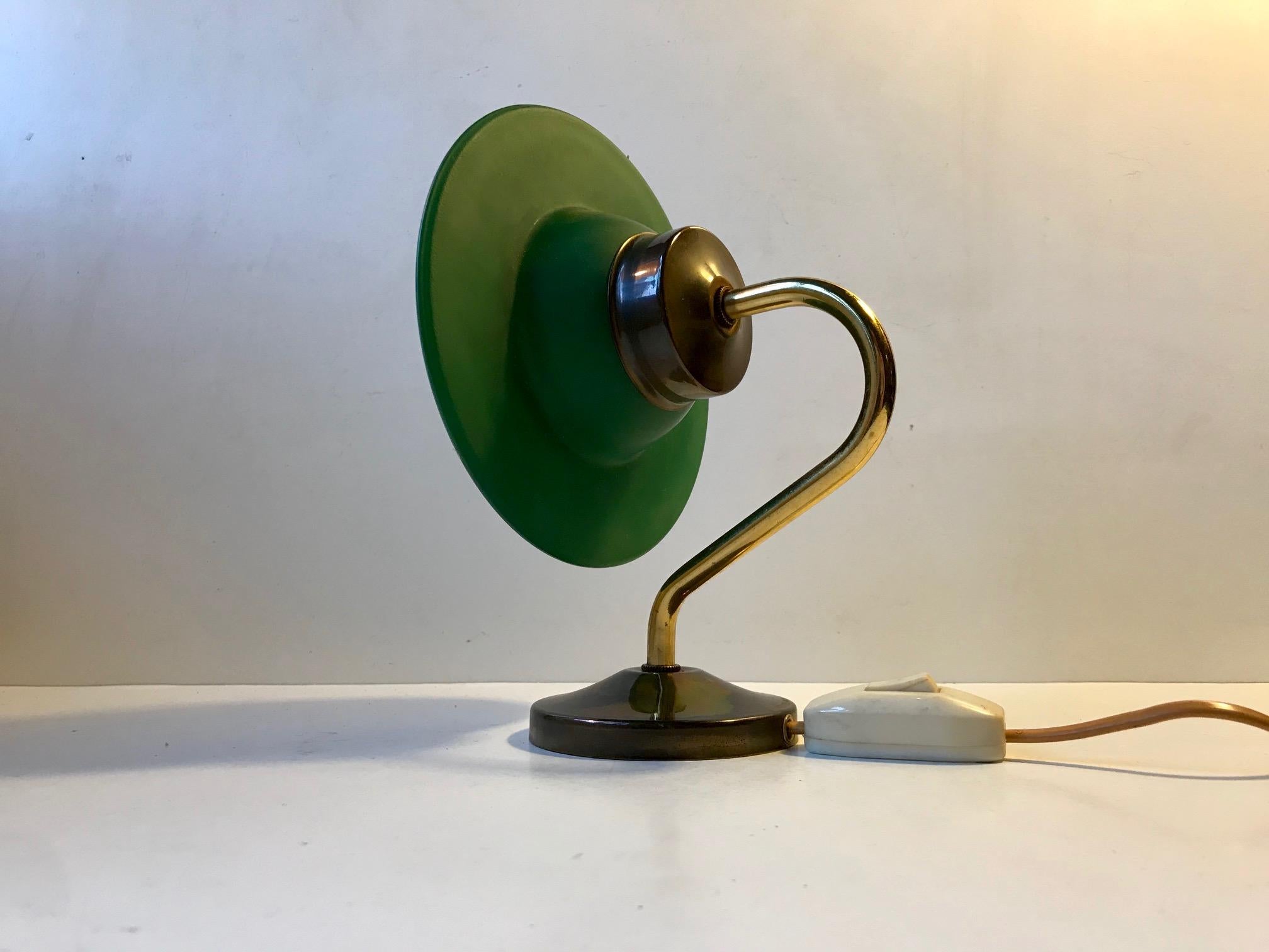 Mid-20th Century Vintage Scandinavian Brass Wall Sconce with Green Orbit Glass Shade, 1960s