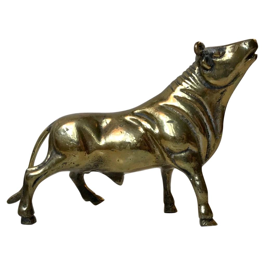 Vintage Scandinavian Bull Sculpture in Brass, 1960s